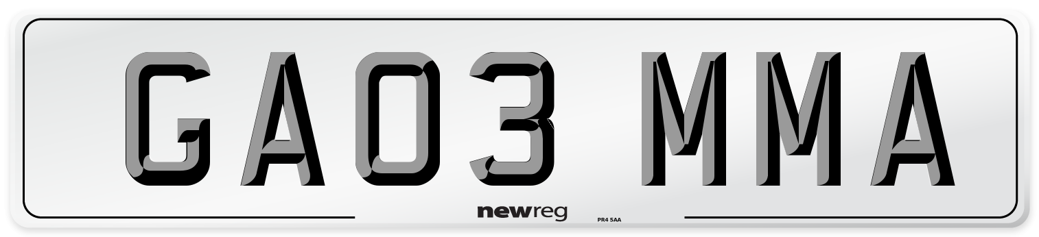 GA03 MMA Number Plate from New Reg
